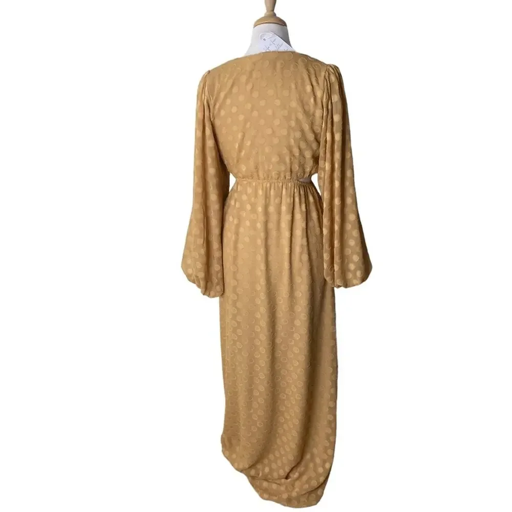 SHOW ME YOUR MUMU Go Out Cut Out Maxi Dress Gold Dot Long Sleeves Boho Medium - Picture 7 of 14